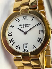 MENS GOLD TONE RAYMOND WEIL 9117 WHITE ROMAN DIAL STATEMENT WATCH A Handsome MENS Gold Tone