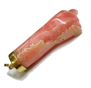 18K YELLOW GOLD MOTTLED RHODOCROSITE FIGA CHARM PENDANT PINK STONE An outstanding vintage 18Kt