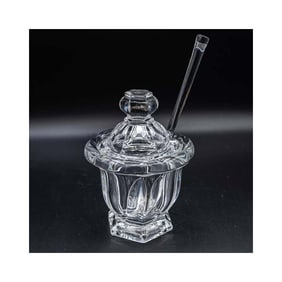 BACCARAT FRANCE CRYSTAL MISSOURI MUSTARD JAR w/ SPOON, FRENCH ART GLASS Hand made in France, the