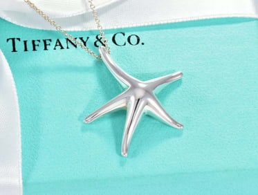 TIFFANY STERLING SILVER ELSA PERETTI LARGE STARFISH PENDANT NECKLACE w/ POUCH WITH BOX & POUCH