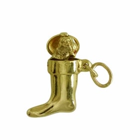 14K GOLD SANTA IN CHRISTMAS STOCKING PENDANT CHARM MOVING 3D MOVABLE CHARM marked '14k' Comes pre