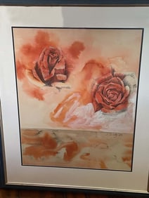 STEVE LOTZ MIXED MEDIA PENCIL, WATERCOLOR & GOUACHE FLOWERING ROSES PAINTING Signed S D. Lotz' 80