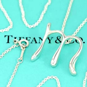 TIFFANY & CO STERLING SILVER XL LARGE ELSA PERETTI LETTER M PENDANT NECKLACE 30 IN. Marked
