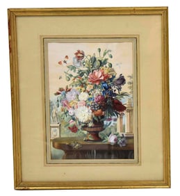 FRIEDRICH JUNGLING FLORAL STILL LIFE WATERCOLOR GOUACHE Signed: J. F. Jungling Fecit (lr)