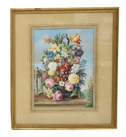 FRIEDRICH JUNGLING FLORAL STILL LIFE WATERCOLOR GOUACHE Signed: J. F. Jungling Fecit (lr)