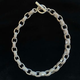 HEAVY INTERLOCKING OVAL KIESELSTEIN CORD STERLING SILVER TOGGLE NECKLACE Heavy Interlocking Oval