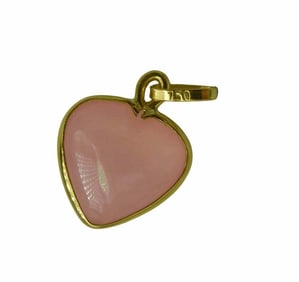 18K YELLOW GOLD PINK ROSE QUARTZ PUFFY HEART PENDANT CHARM Marked 750 DETAILS: - SIZE: 7/8 In.