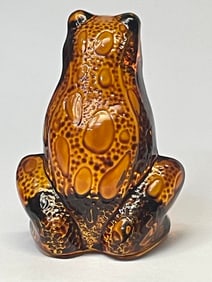 LALIQUE AMBER RAINETTE FROG PAPERWEIGHT FIGURINE Authentic vintage Lalique Amber Rainette Frog