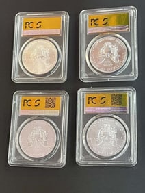 2012, 2016, 2017 SF AND PA $1 SILVER EAGLE PCGS MS70 FIRST STRIKE GOLD FOIL This lot includes