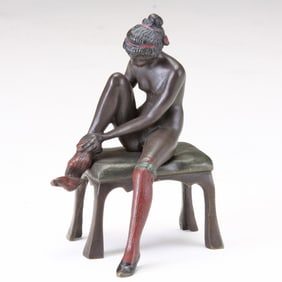 FRANZ BERGMAN COLD-PAINTED BRONZE: EROTIC FEMALE ''NAMGREB'' Franz Bergman Cold-Painted Bronze:
