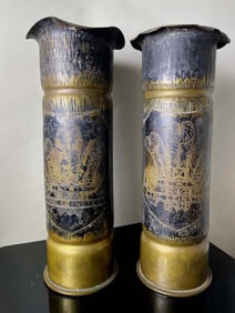 Pair WWI TRENCH ART BRASS SHELL CASING LEINSTER REGIMENT, PRINCE OF WALES (ROYAL CANADIANS) -