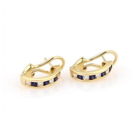 TIFFANY 18K GOLD DIAMOND & SAPPHIRE HUGGIE EARRINGS