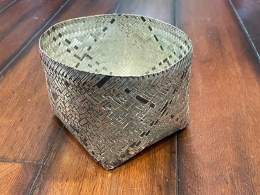 TANE MEXICAN STERLING SILVER LARGE HAND-WOVEN CHIQUIHUITE LARGE BASKET c1960 Bears: TIFFANY 925
