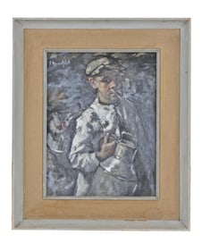 Ca. 1940 EUROPEAN SCHOOL IMPRESSIONISTIC FIGURAL PORTRAIT PAINTING GOUACHE/PAPER MAN SMOKING