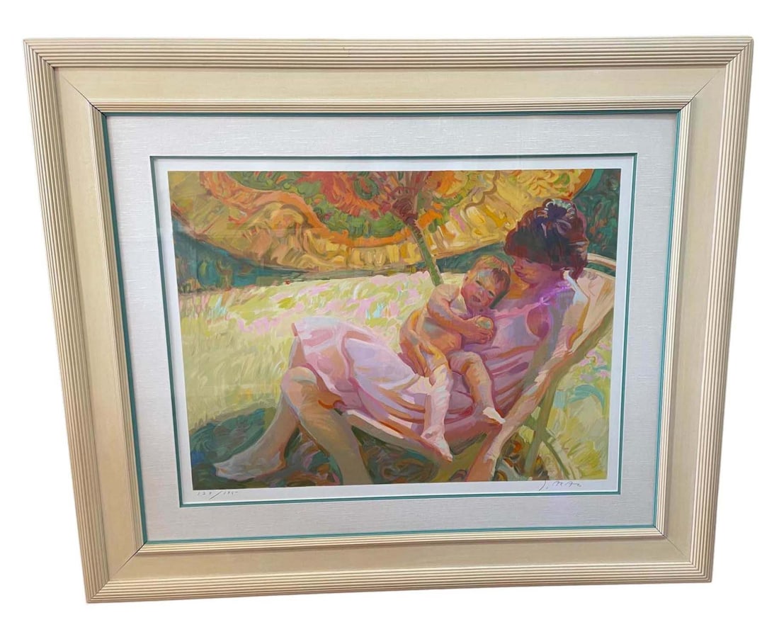 JOHN ASARO MOTHER & CHILD ''CHINESE UMBRELLAS'' SERIGRAPH SIGNED & NUMBERED w/ COA John Asaro: JOHN ASARO MOTHER & CHILD ''CHINESE UMBRELLAS'' SERIGRAPH SIGNED & NUMBERED w/ COAJohn Asaro (American, 1937 - San Diego, California) Chinese Umbrellas 1993 Numbered: 129/195 (lower left) - pencil Sig