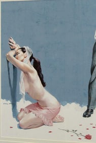 EDDIE CHAN GOUACHE NUDE PIN UP GIRL ILLUSTRATION PAINTING YOUNG WOMAN LADY FEMALE EDDIE CHAN