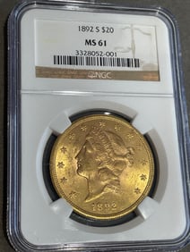 1892 S $20 LIBERTY DOUBLE EAGLE NGC MS61 US GOLD COIN GRADED Other Notes: Kotler's Auction
