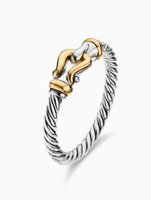 DAVID YURMAN PETITE BUCKLE RING IN STERLING SILVER w/ 18K YELLOW GOLD, 2mm SIZE 7.5 DETAILS: -