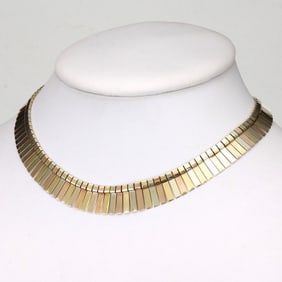 FINE 14KT GOLD ITALIAN TRI-COLOR FLEXIBLE CHOKER NECKLACE 33.8 GRAMS Metal: 14k gold Weight: