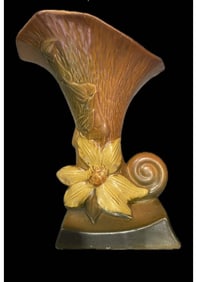 ROSEVILLE 8 in. CORNUCOPIA CLEMATIS AUTUMN BROWN POTTERY VASE 191-8in. Height: 8 1/4 in. Special