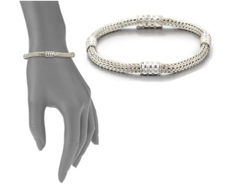 JOHN HARDY STERLING SILVER BEDEG COLLECTION FOUR STATION WOVEN CHAIN BRACELET 6-3/4 In.