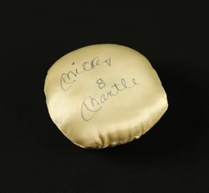 MICKEY MANTLE HAND PAINTED, SIGNED, AND INSCRIBED PIN CUSHION w JAMES SPENCE LOA Circa 1970-1980