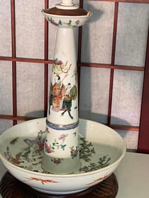 CHINA REPUBLIC PERIOD (FAMILLE ROSE) VASE CONVERTED to LAMP With continuous decoration with