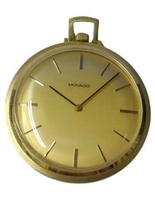 SOLID 14K GOLD MOVADO CHAMPAGNE STICK POCKET WATCH An outstanding vintage solid 14k Gold Movado