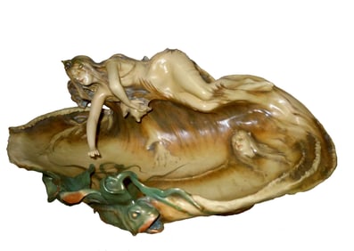 AMPHORA VIDE POCHE BOWL TURN-TEPLITZ BOHEMIA w/ YOUNG MAIDENS PORCELAIN BOWL EDUARD STELLMACHER