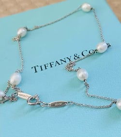 TIFFANY Co. SILVER ELSA PERETTI PEARL By The YARD OPRA LENGTH NECKLACE 37.5 In. Marked ''Tiffany