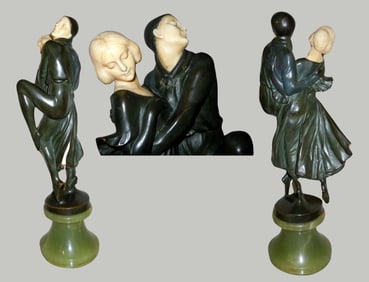 PETER TERESZCZUK AUSTRIAN BRONZE ONYX DANCING PIERROTS SCULPTURE STATUE A Dancing Couple: Pierrot