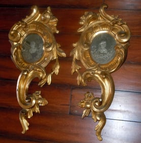 ROCOCO STYLE GILTWOOD VENETIAN GLASS MIRRORS 19th Cent. A Pair of Rococo-Style Carved Giltwood