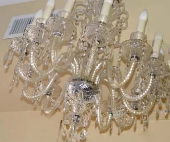 MASSIVE 12 ARM CRYSTAL CHANDELIER LAMP FIXTURE Mid 20th century, massive crystal chandelier