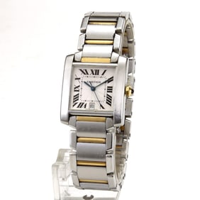 MIDSIZE CARTIER TANK FRANCAISE 2302 STEEL 18K YELLOW GOLD SILVER DIAL AUTOMATIC WATCH DETAILS: -
