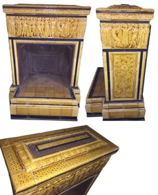 J. & J.G. LOW ART TILE WORKS FULL SIZE FIREPLACE, CHELSEA MASS. GLAZED MAJOLICA c1885 With glazed