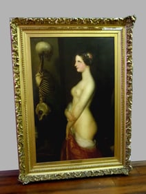 EMIL PREUSS 1894 GERMAN OIL PAINTING LA BELLA ROSINE YOUNG FEMALE NUDE GIRL WOMAN LADY, 19c