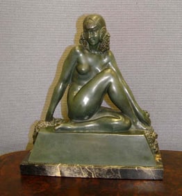 PIERRE LE FAGUAYS WAITING BACCHANTE NUDE DECO BRONZE SCULPTURE Pierre Le Faguays Bacchante Nude