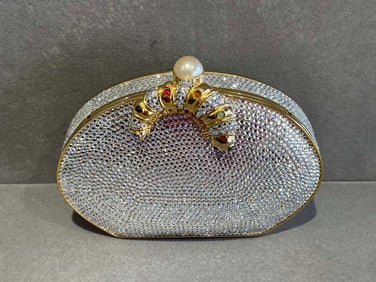 JUDITH LEIBER FULL BEAD SILVER CRYSTAL CLUTCH MINAUDIERE EVENING BAG Judith Leiber Full Bead