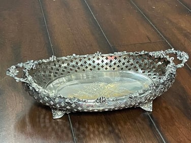 19C CONTINENTAL GRAPE & LEAF TWO HANDLE SILVER RETICULATED BREAD BASKET 1861 An Outstanding 19th