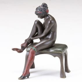 FRANZ BERGMAN COLD-PAINTED BRONZE: EROTIC FEMALE ''NAMGREB'' SCULPTURE Franz Bergman Cold-Painted