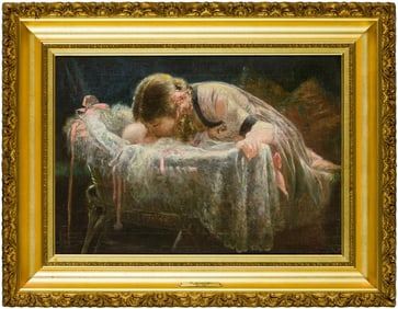 HARRY HERMAN ROSELAND MOTHER & CHILD OIL PAINTING w SOTHEBYS & SALMAGUNDI CLUB PROVINANCE,