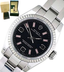 18K/SS LADIES ROLEX 176234 OYSTER PERPETUAL 26mm BLACK PINK MARKERS Full Set (BOX & PAPERS) An