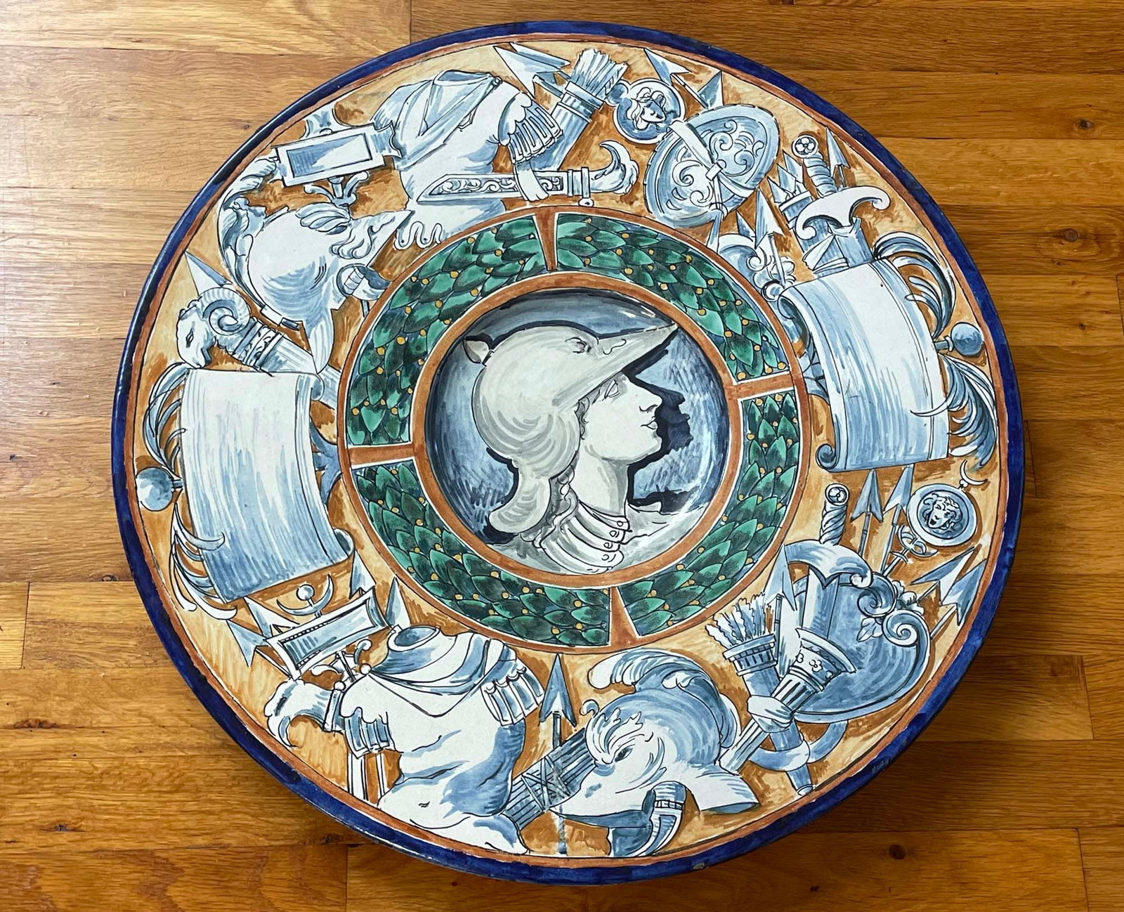 HAND PAINTED SPARTAN WARRIOR PORCELAIN WALL CHARGER, Ca. 1900 Hand Painted ''SPARTAN WARRIOR'' (1 of 10)