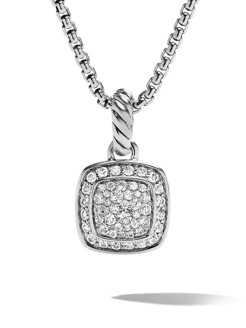 YURMAN PETITE DIAMOND ALBION PENDANT BOX CHAIN NECKLACE A Vintage David Yurman Petite Albion: YURMAN PETITE DIAMOND ALBION PENDANT BOX CHAIN NECKLACE A Vintage David Yurman Petite Albion Pendant with Diamonds on Lobster Clasp Box Chain Necklace in Sterling Silver, the pendant marked, '(C) D.Y.