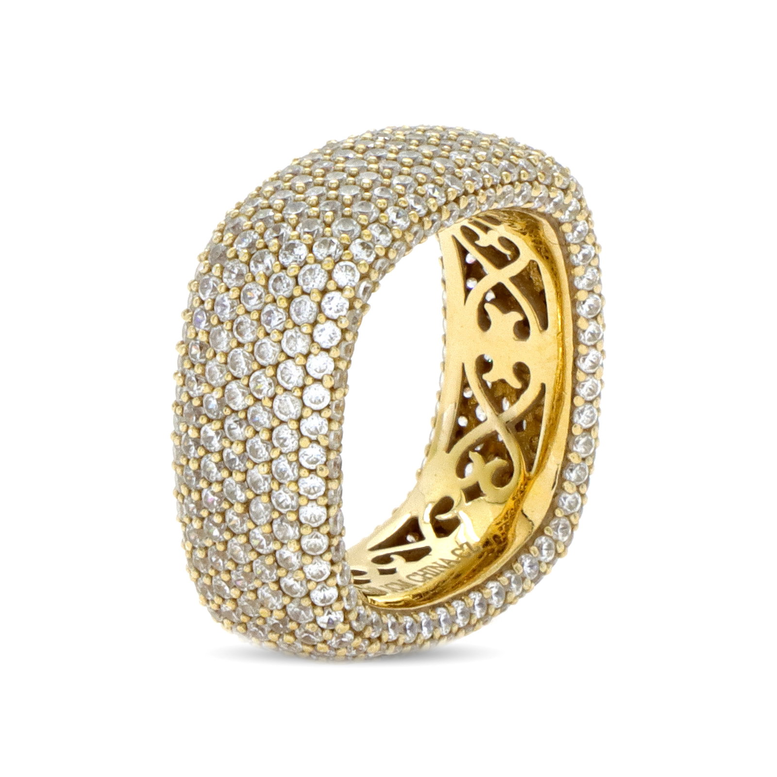 8.5mm STERLING SILVER 925 CZ SQUARE ETERNITY BAND, GOLD PLATED; VERMEIL Sz 6.25 LADIES RING A: 8.5mm STERLING SILVER 925 CZ SQUARE ETERNITY BAND, GOLD PLATED; VERMEIL Sz 6.25 LADIES RING A beautifully crafted Sterling Silver 925 CZ eternity band. DETAILS: - Gross weight 7.9 grams. - Width: 8.5m