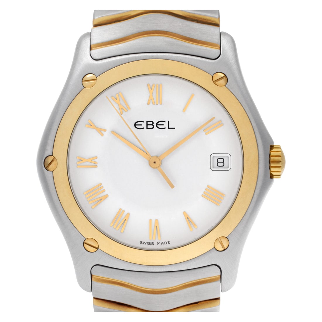 MENS 38mm EBEL SPORTWAVE 1187F41 18K GOLD & STAINLESS SWISS QUARTZ WATCH Ref. 1187F41, with a: MENS 38mm EBEL SPORTWAVE 1187F41 18K GOLD & STAINLESS SWISS QUARTZ WATCH Ref. 1187F41, with a Swiss quartz movement, ultra-Thin water resistant screw down case, distinguished crown, 18K gold smooth be
