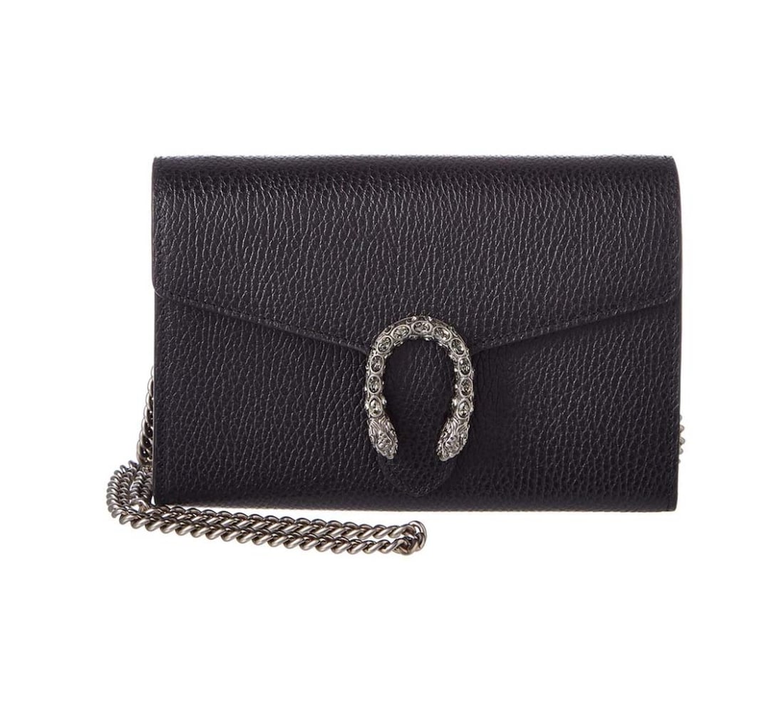 GUCCI DIONYSUS LEATHER MINI SILVER CHAIN BLACK LEATHER BAG w/ Box, Papers, Orig. Receipt Box + (1 of 3)