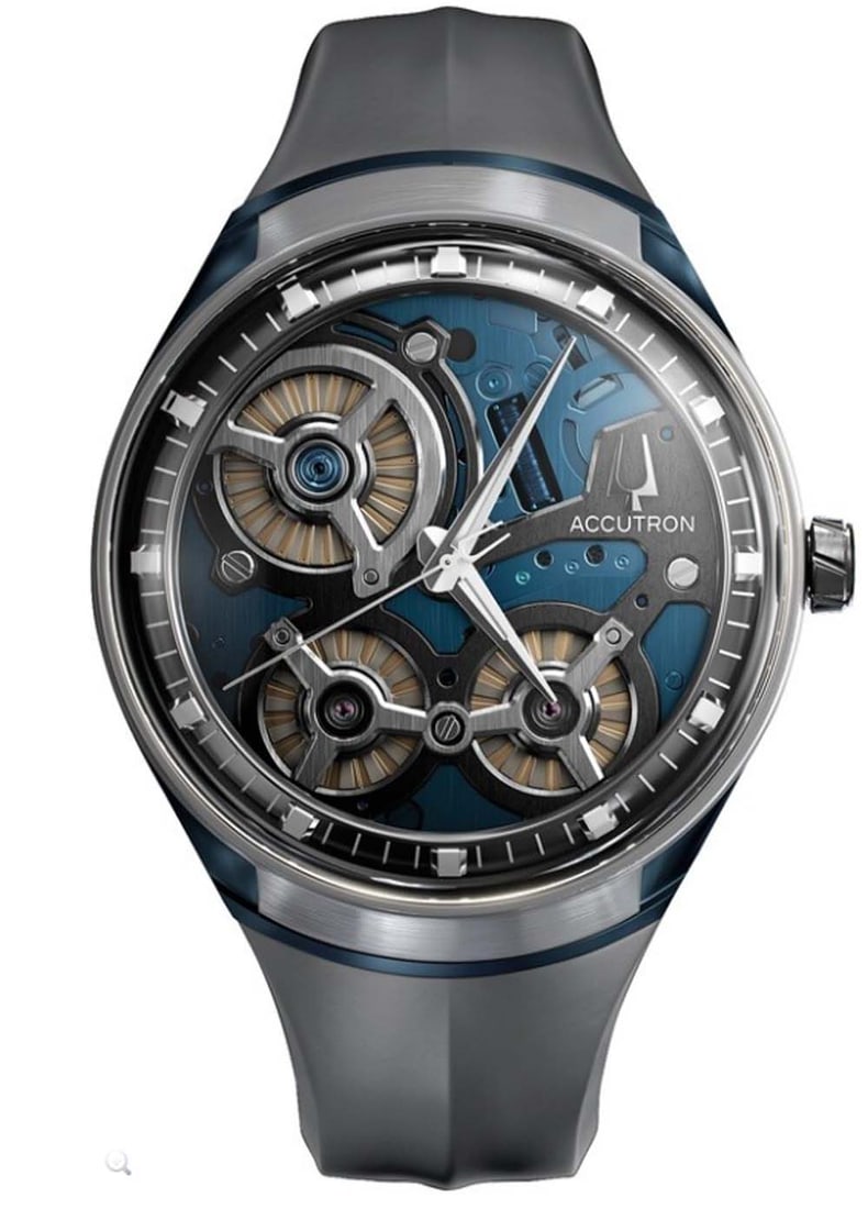 MENS ACCUTRON 45mm. ELECTROSTATIC DNA 2ES8A004 WATCH BLUE over GRAY 2020 OPEN FACE SPACEVIEW w/ Box: MENS ACCUTRON 45mm. ELECTROSTATIC DNA 2ES8A004 WATCH BLUE over GRAY 2020 OPEN FACE SPACEVIEW w/ Box & Papers MOVEMENT: Accutron's Proprietary Electrostatic Movement. The electrostatic energy is create