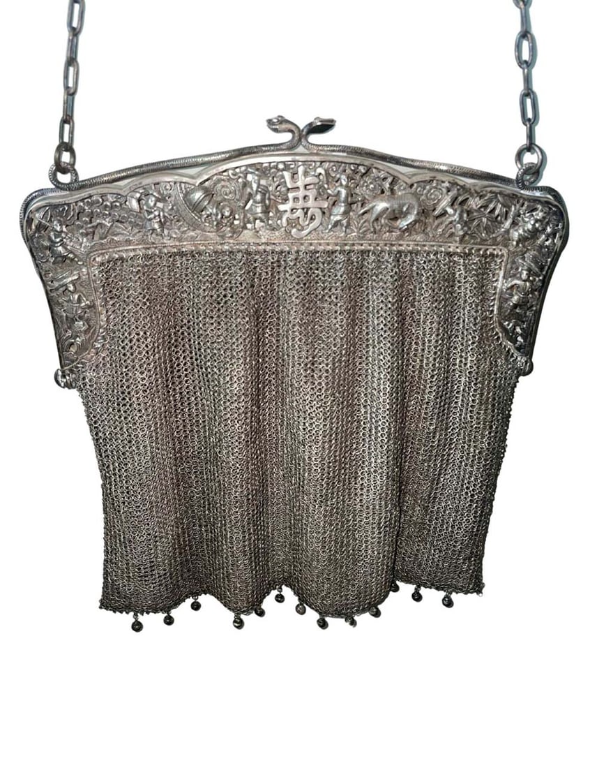 c1900 CHINESE EXPORT SILVER MESH PURSE, A CHINESE EXPORT SILVER MESH PURSE A Fine C1900 Chinese (1 of 13)