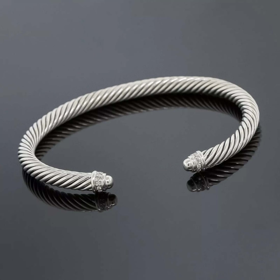 DAVID YURMAN 5MM CABLE CLASSICS DIAMOND BANGLE BRACELET 925 STERLING SILVER Marked '(c) D.Y. 925' (1 of 7)